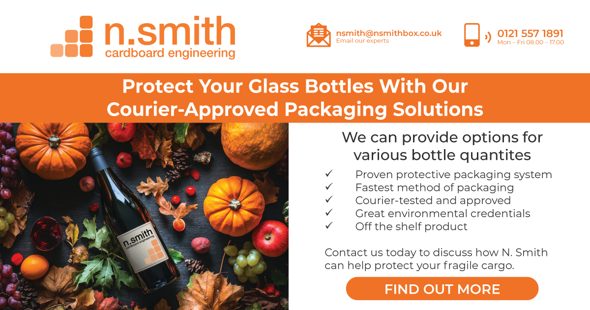 protect your glass bottles with our courier-approved packaging solutions. image of an autumn themed glass bottle with autumn decorations surrounding it